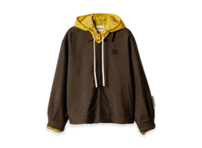 MIU MIU Kid Mohair and Technical Pongee Blouson Jacket "Peat Brown/Mustard"