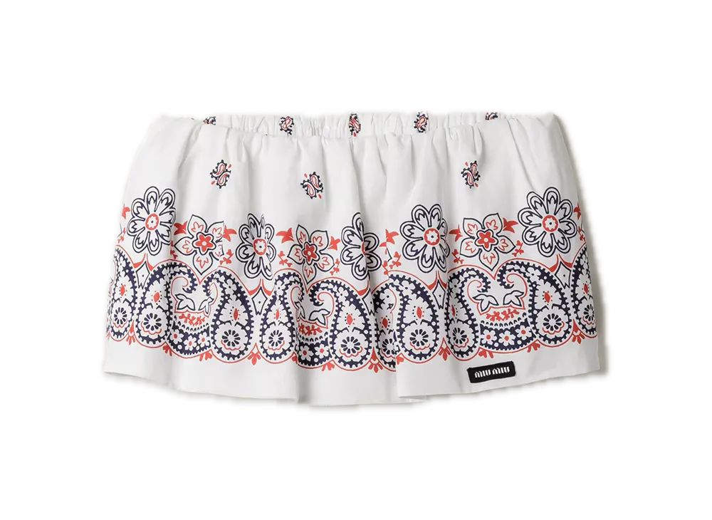 MIU MIU Slub Poplin Print Skort "White/Navy"
