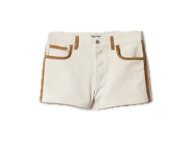 MIU MIU Denim and Leather Shorts "White"