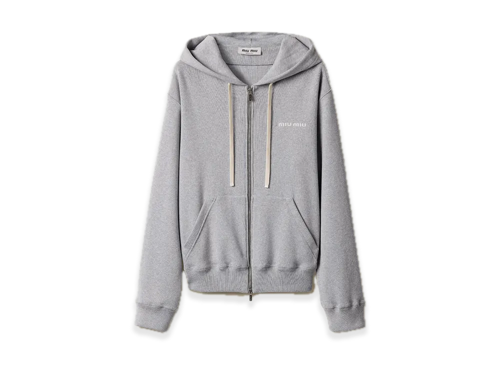 MIU MIU Cotton Fleece Zipper Hoodie "Gray"