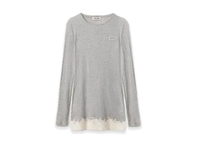 MIU MIU Ribbed Jersey/Lace Dress "Gray"
