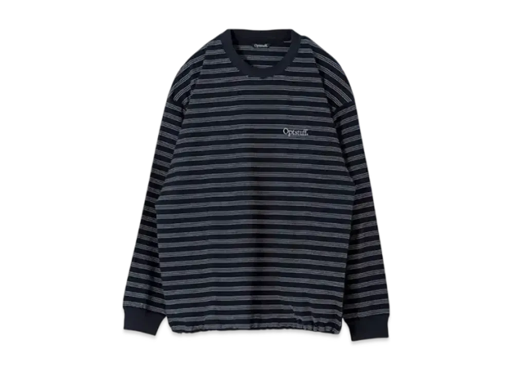 Optstuff Drawstring Border Long Sleeve T-Shirt "Navy/White"
