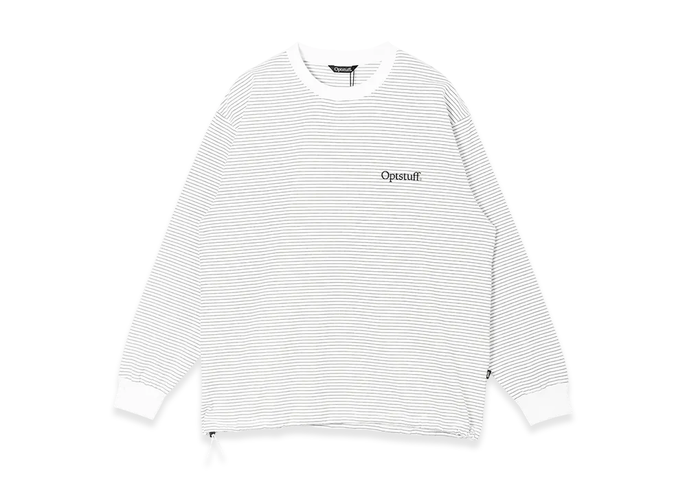 トップス Optstuff TFAC DRAWSTRING T-SHIRT OPTSTUFF] DRAWSTRING BORDER LONG SLEEVE T-SHIRT (WHITE