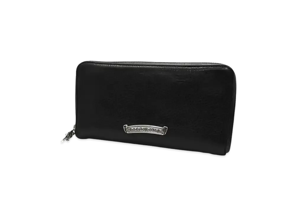 クロムハーツ REC F ジップ #2 ブラックレザー プレーン スクロールラベル ウォレット "ブラック"