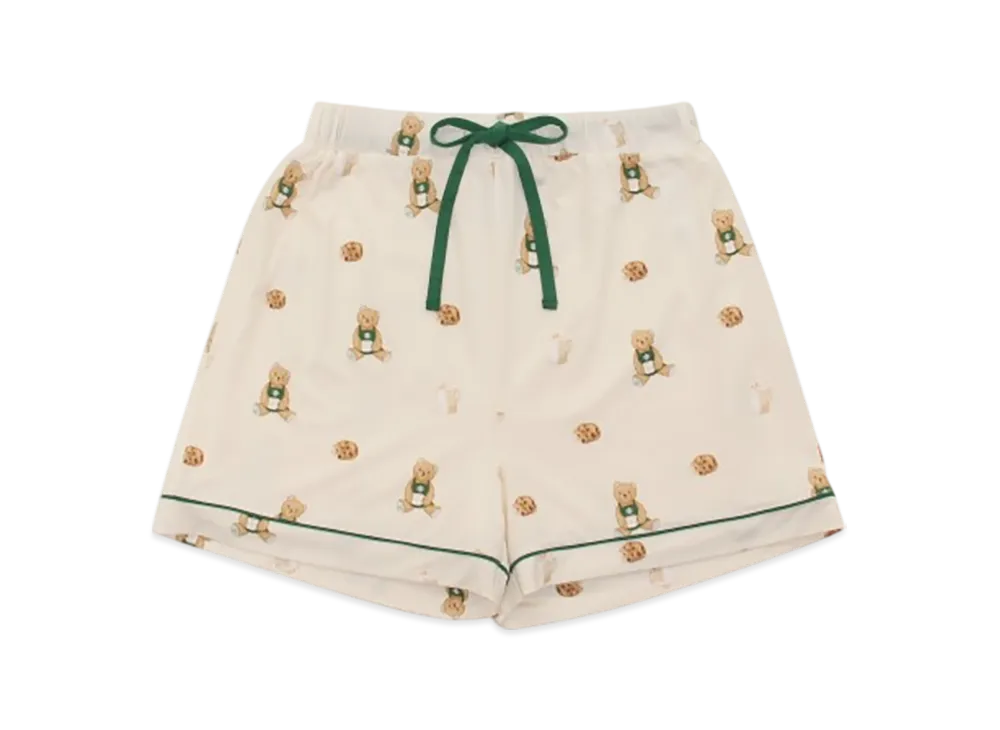 STARBUCKS x GELATO PIQUE Bear Pattern Cut and Sewn Short Pants "Ivory"