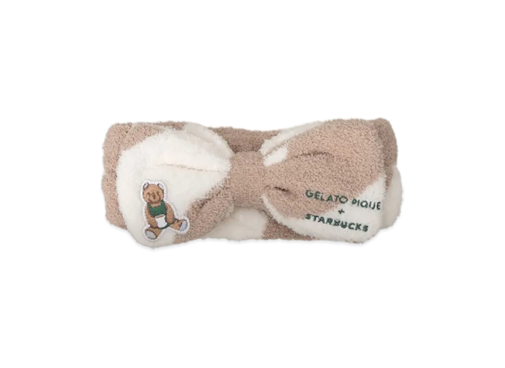STARBUCKS x GELATO PIQUE Powder Bear Embroidery Border Hairband "Mocha Beige"