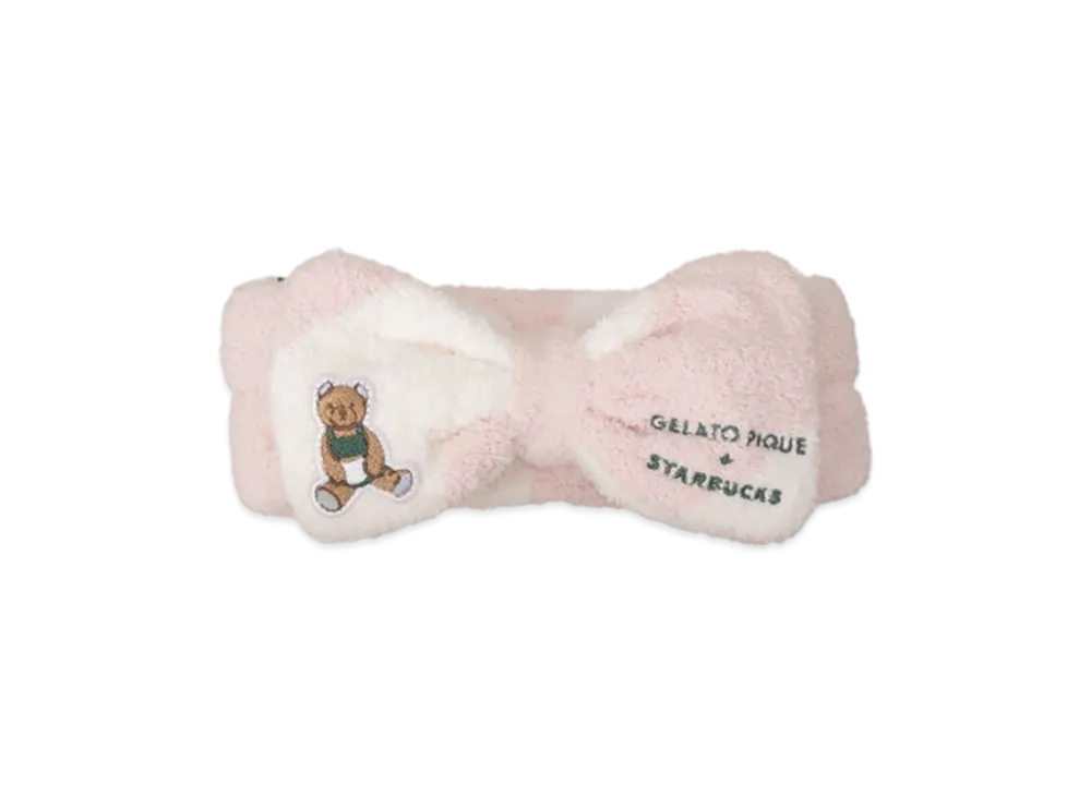 STARBUCKS x GELATO PIQUE Powder Bear Embroidery Border Hairband "Soft Pink"
