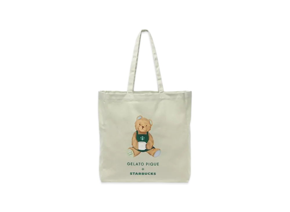STARBUCKS x GELATO PIQUE Bear Print Gusseted Tote Bag "Mint Green"