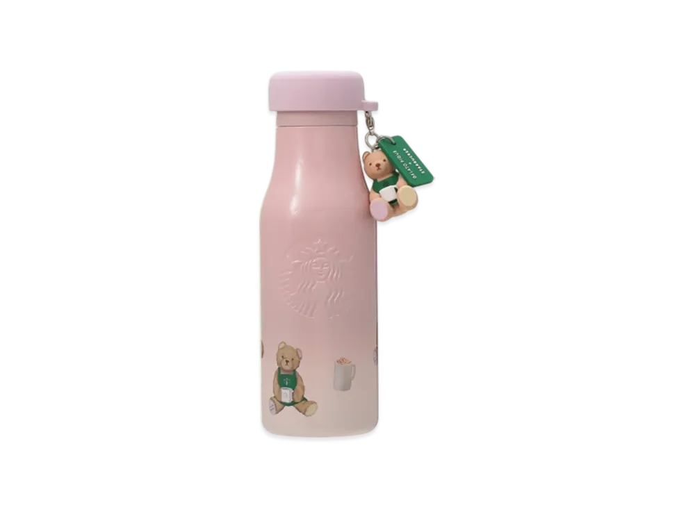 STARBUCKS x GELATO PIQUE Stainless Steel Bottle with Lid Cover Bear Charm 473ml "Soft Pink"