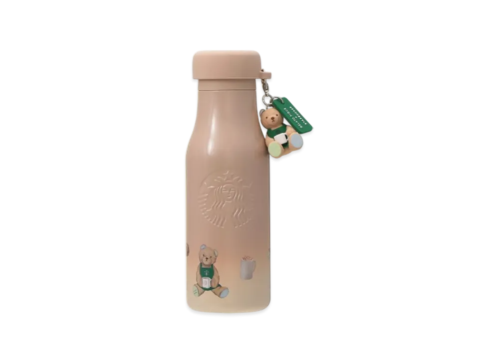 STARBUCKS x GELATO PIQUE Stainless Steel Bottle with Lid Cover Bear Charm 473ml "Mocha Beige"