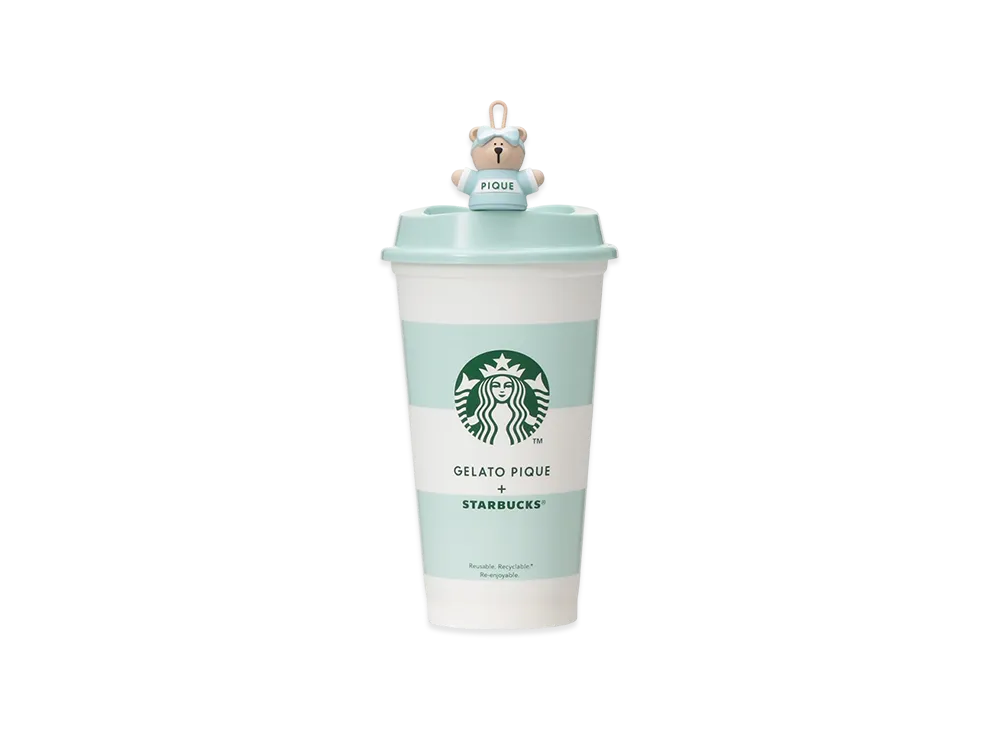 STARBUCKS x GELATO PIQUE Border Reusable Cup 473ml + Bearista Cap "Mint Green"