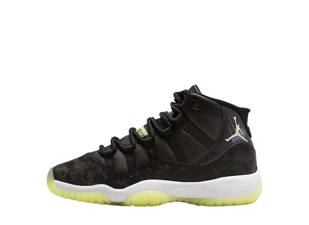 ナイキ GS エアジョーダン11 レトロ "ブラック/ダークレーズン/ホワイト/ベアリーボルト" (キッズ)