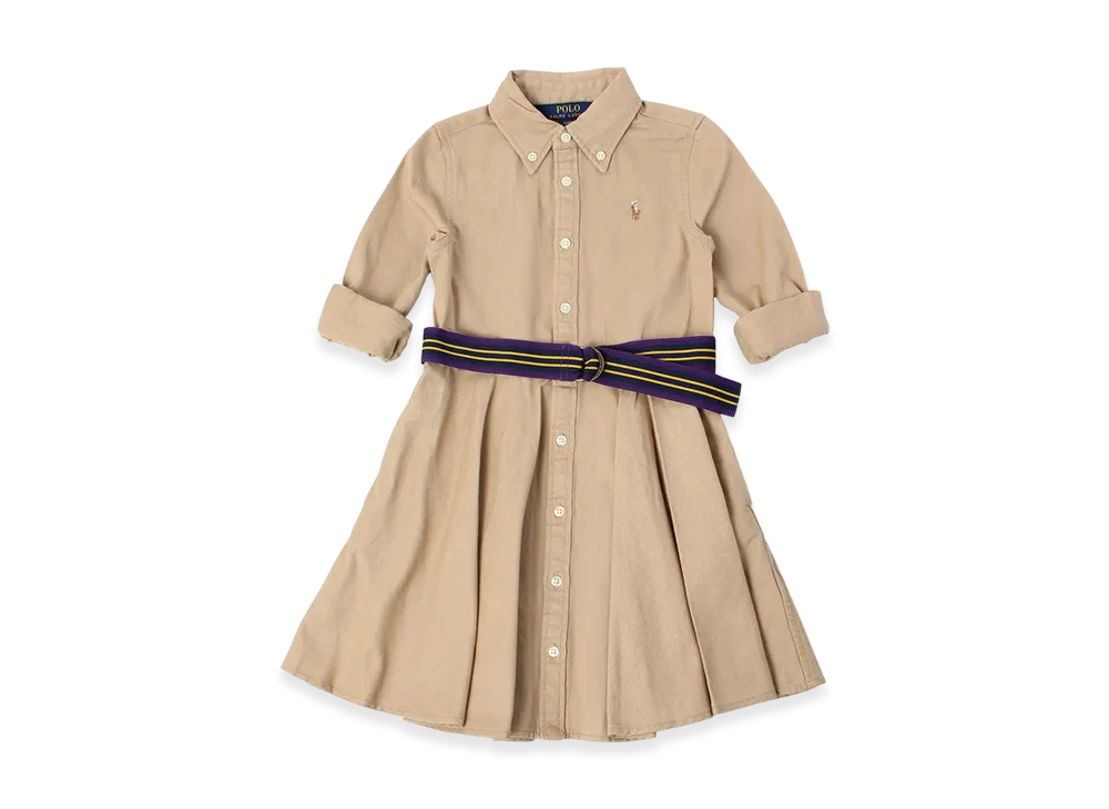 Polo Ralph Lauren Belt Ctton Chino Shirt Dress Kids "Khaki"