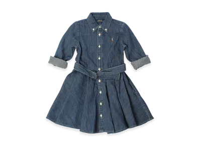 Polo Ralph Lauren Belted Cotton Denim Shirt Dress Kids "Indigo Blue"