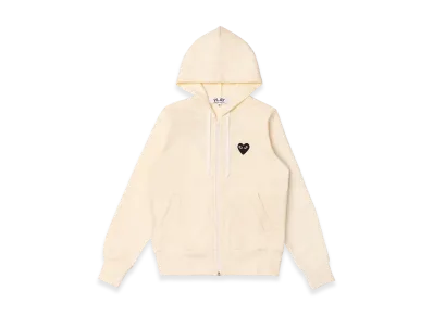 COMME des GARCONS PLAY Back Printed Heart Black X White Zip-Up Hoodie With Black Emblem "Ivory"