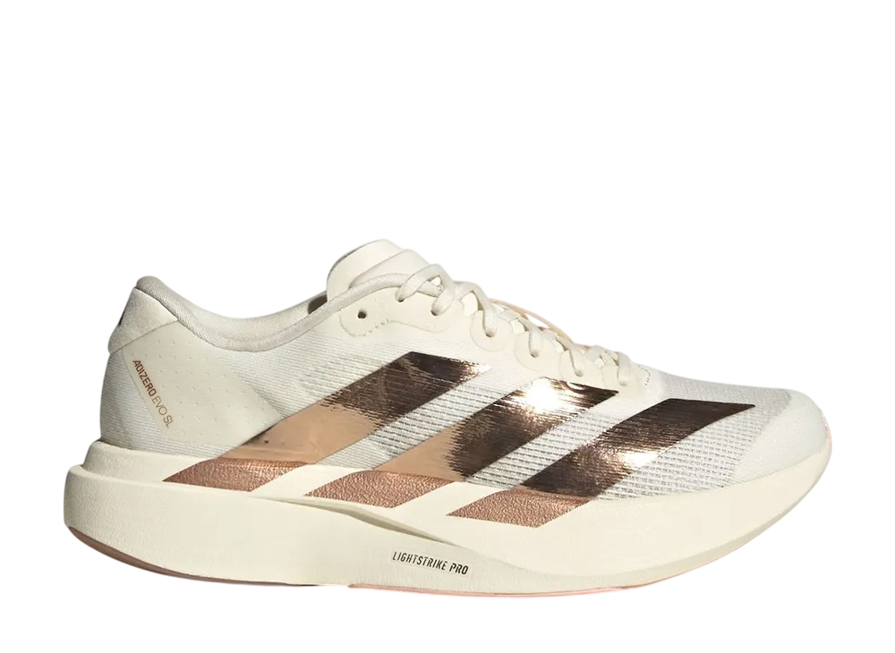 アディダス アディゼロ エヴォ SL "オフホワイト/コッパーメタリック/ブラッシュピンク"