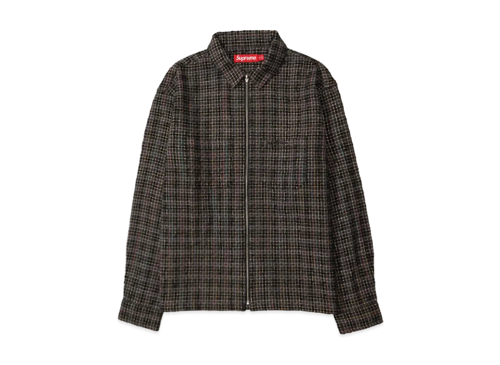 Supreme Metallic Plaid Zip Up Shirt "Washed Black"