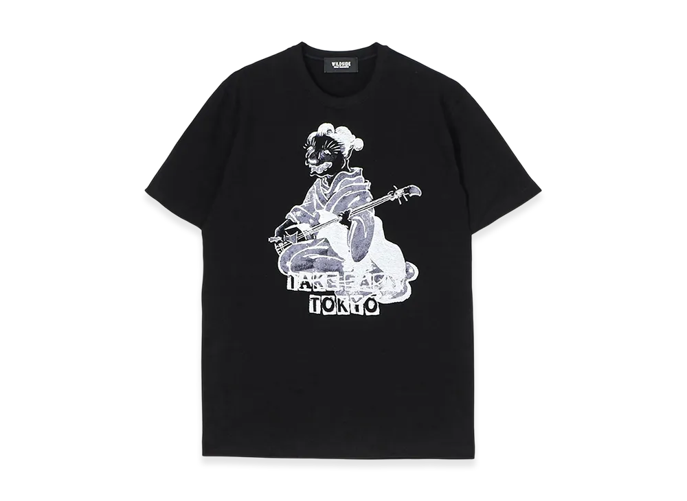 WILDSIDE YOHJI YAMAMOTO Neko Shamisen T-shirt (Take Easy) "Black"