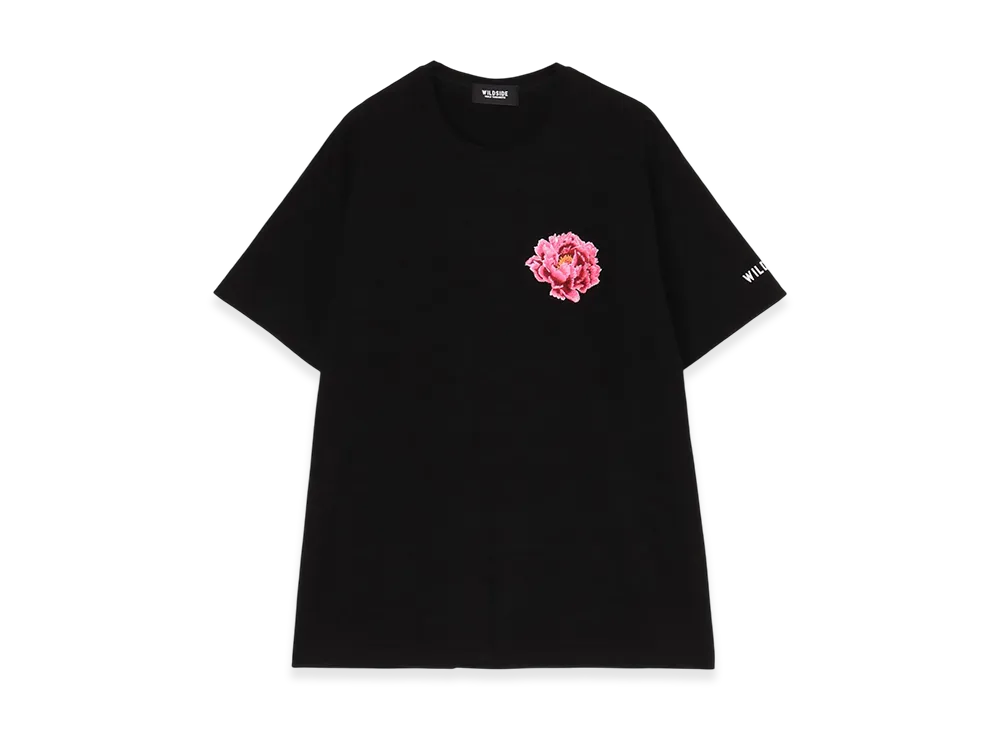 WILDSIDE YOHJI YAMAMOTO Embroidery Peony T-Shirt "Black"
