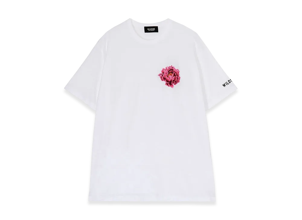 WILDSIDE YOHJI YAMAMOTO Embroidery Peony T-Shirt "White"