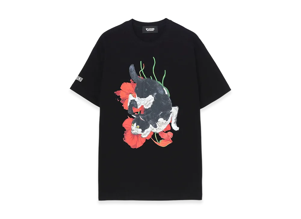 WILDSIDE YOHJI YAMAMOTO Harajuku Cat And Flower SS T-Shirt "Black"