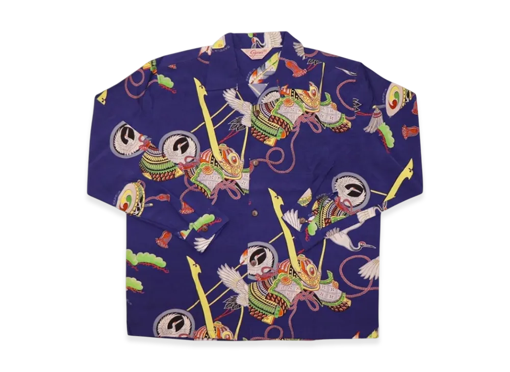 サプール ハワイ州公認 ハワイアンシャツ 鶴兜 L/S "ネイビーブルー"
