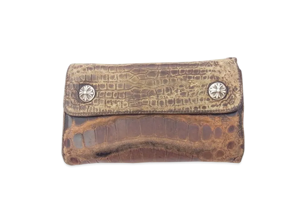 Chrome Hearts Cross Ball Button Dagger Zip Wave Alligator Leather Wallet "Brown"