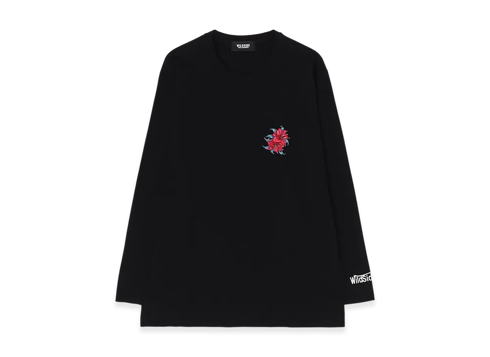 WILDSIDE YOHJI YAMAMOTO Embroidery Long Sleeve T-Shirt (Lily) "Black"