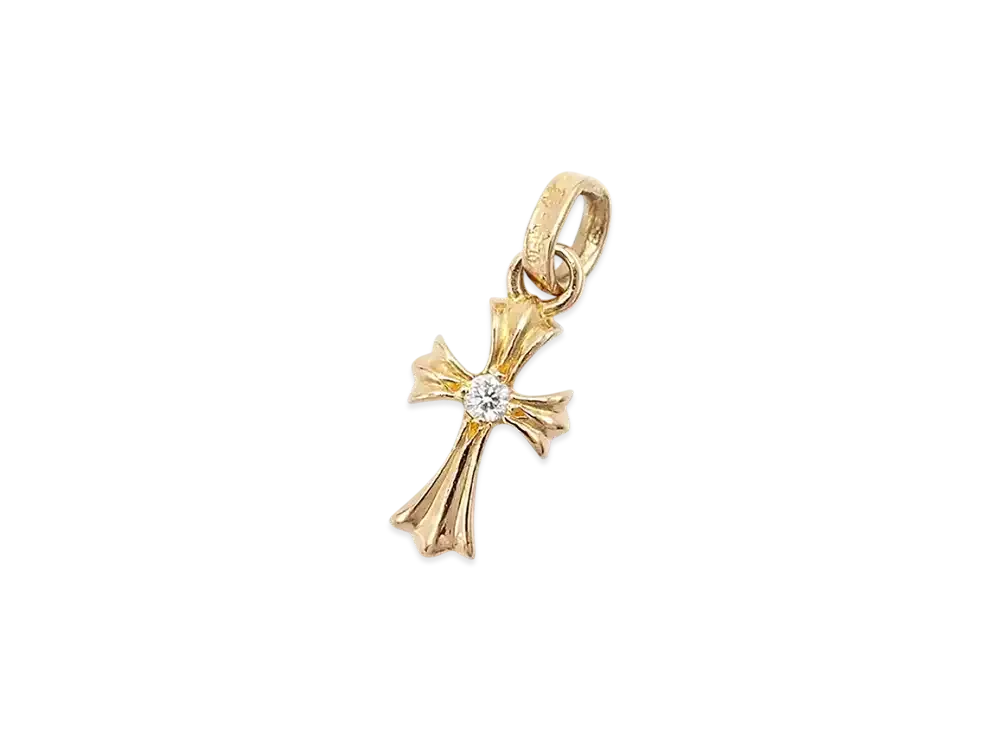 Chrome Hearts 22K CH Cross Baby Fat Charm (1 Diamond On Each Side) "Yellow Gold"