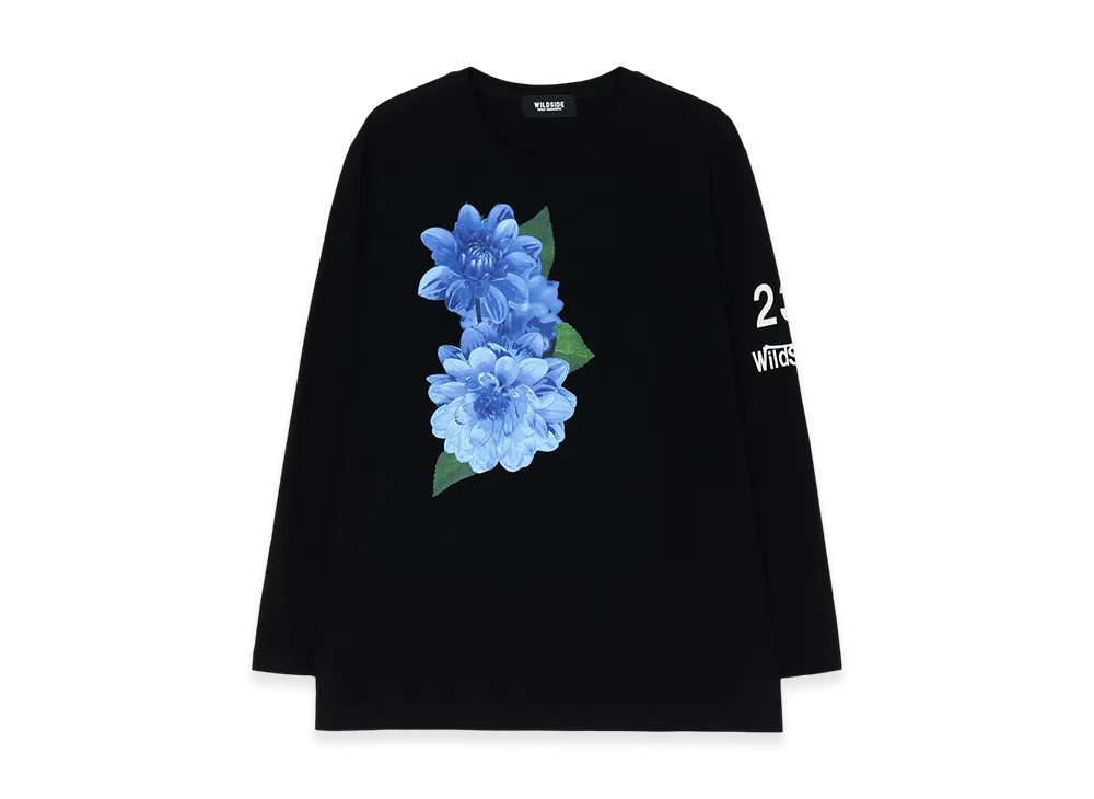 WILDSIDE YOHJI YAMAMOTO Blue Dahlia Long Sleeve T-Shirt "Black"