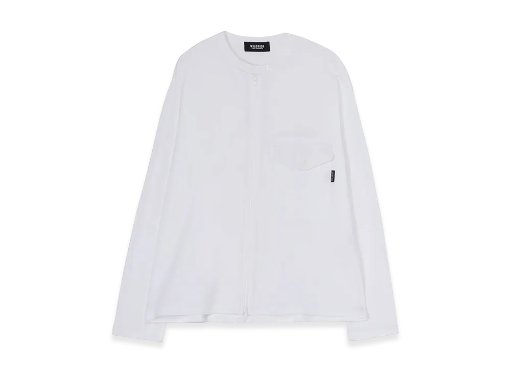 WILDSIDE YOHJI YAMAMOTO Cotton Jersey Full Zip Long Sleeve T-Shirt "White"