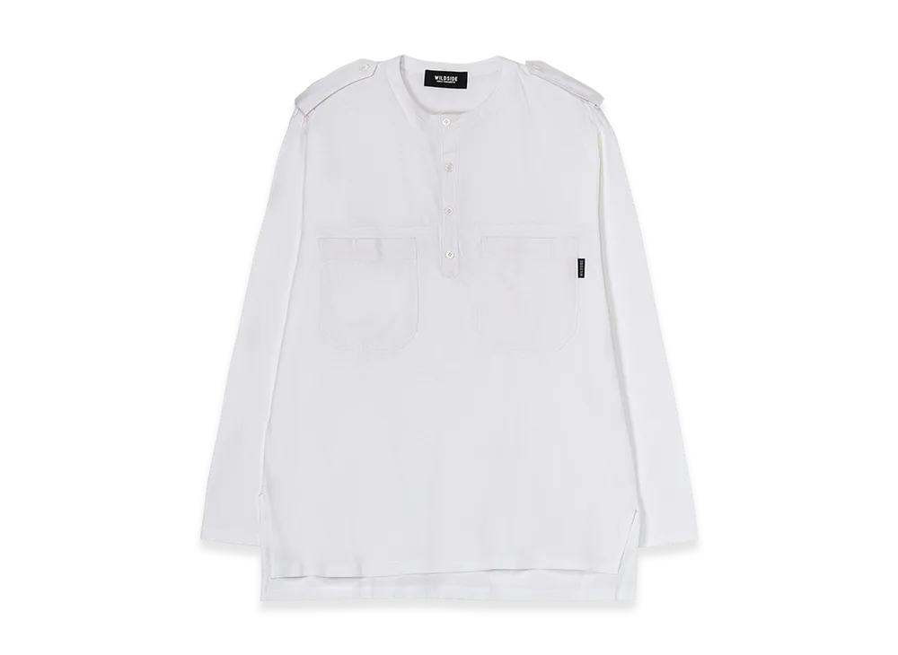 WILDSIDE YOHJI YAMAMOTO Cotton Jersey Shoulder Strap Henley Neck Long Sleeve T-Shirt "White"