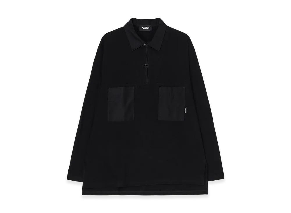 WILDSIDE YOHJI YAMAMOTO Cotton Jersey Collared Pocket Long Sleeve T-Shirt "Black"