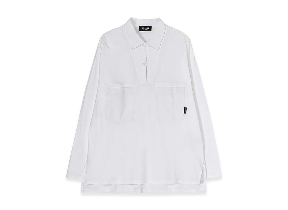 WILDSIDE YOHJI YAMAMOTO Cotton Jersey Collared Pocket Long Sleeve T-Shirt "White"