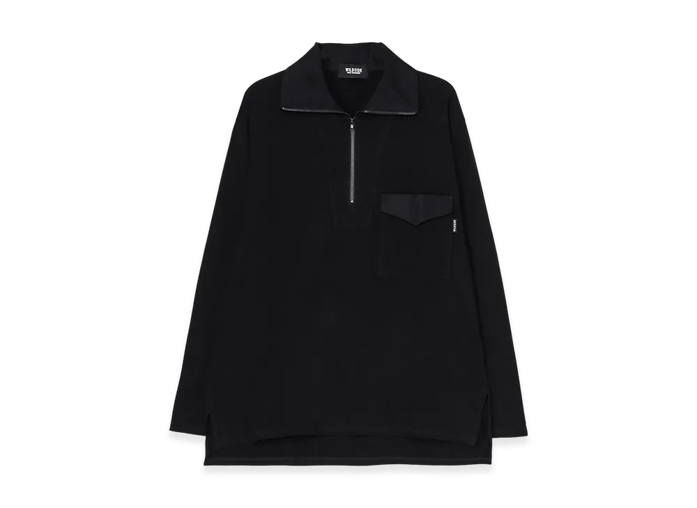 WILDSIDE YOHJI YAMAMOTO Cotton Jersey Half Zip Long Sleeve T-Shirt "Black"