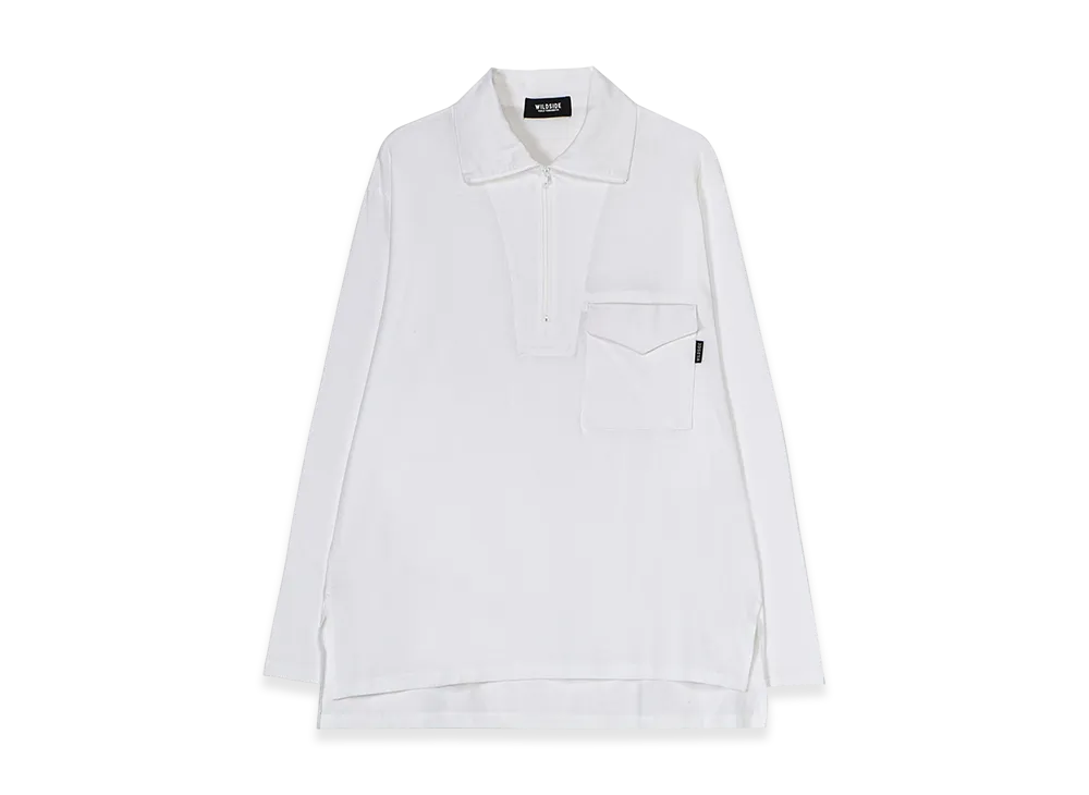 WILDSIDE YOHJI YAMAMOTO Cotton Jersey Half Zip Long Sleeve T-Shirt "White"