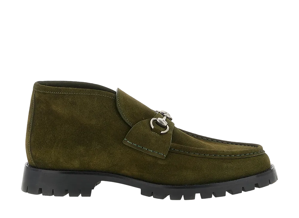 グッチ アンクルブーツ ホースビット付き "ダークグリーンスウェード"