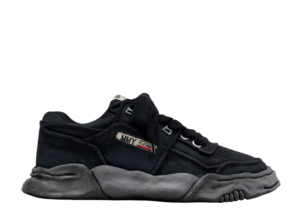メゾンミハラヤスヒロ パーカー オリジナルソールヴィンテージ エフェクト エンブロイダードキャンバスローカットスニーカー "ブラック/ブラック" (A15FW717)