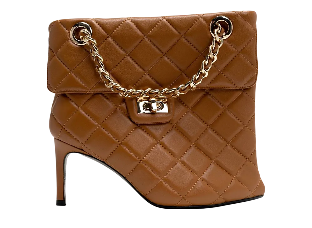 メゾンミハラヤスヒロ ウィメンズ キルティングバッグディテール ピンヒール ショートブーツ "ブラウン" (B15FW716)