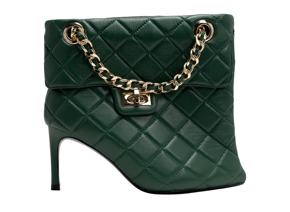 メゾンミハラヤスヒロ ウィメンズ キルティングバッグディテール ピンヒール ショートブーツ "グリーン" (B15FW716)