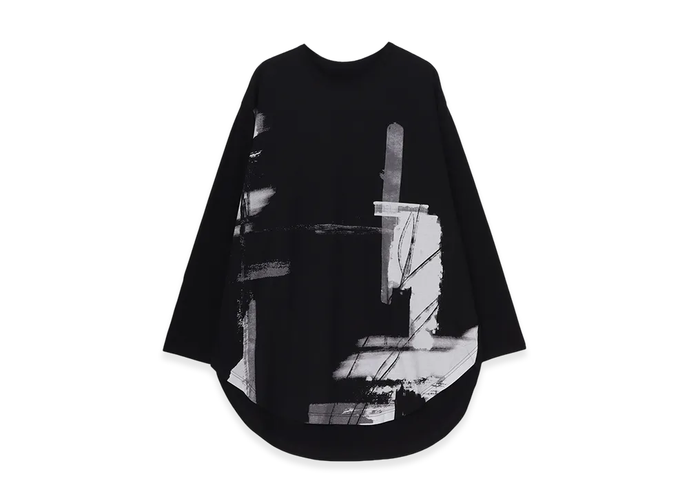Ground Y Silkette Jersey Paint Pattern Hem Jumbo Long Sleeved T-Shirt "Black/Gray"
