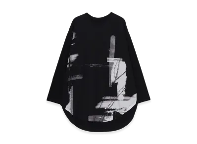 Ground Y Silkette Jersey Paint Pattern Hem Jumbo Long Sleeved T-Shirt "Black/Gray"