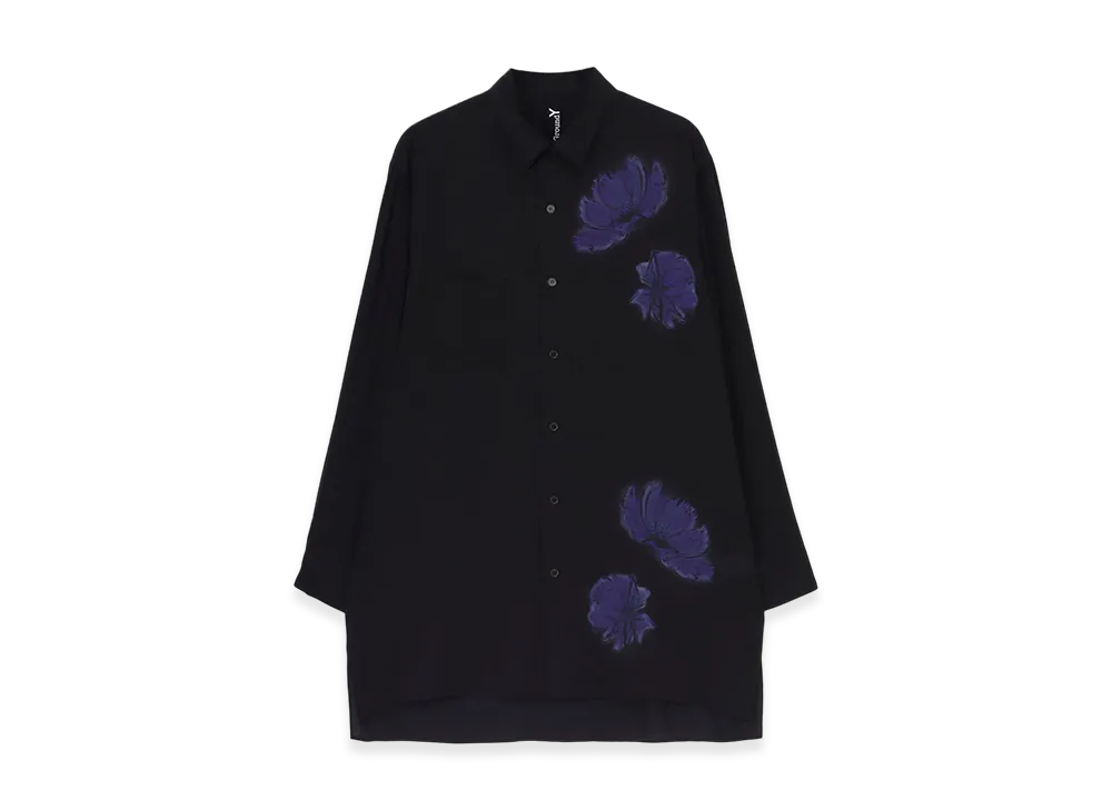 Ground Y Floral Print Double Collar Slanted Pocket Shirt "Black"