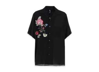 Ground Y Cellulose Lawn Chinese Flower Aloha Shirt "Black"