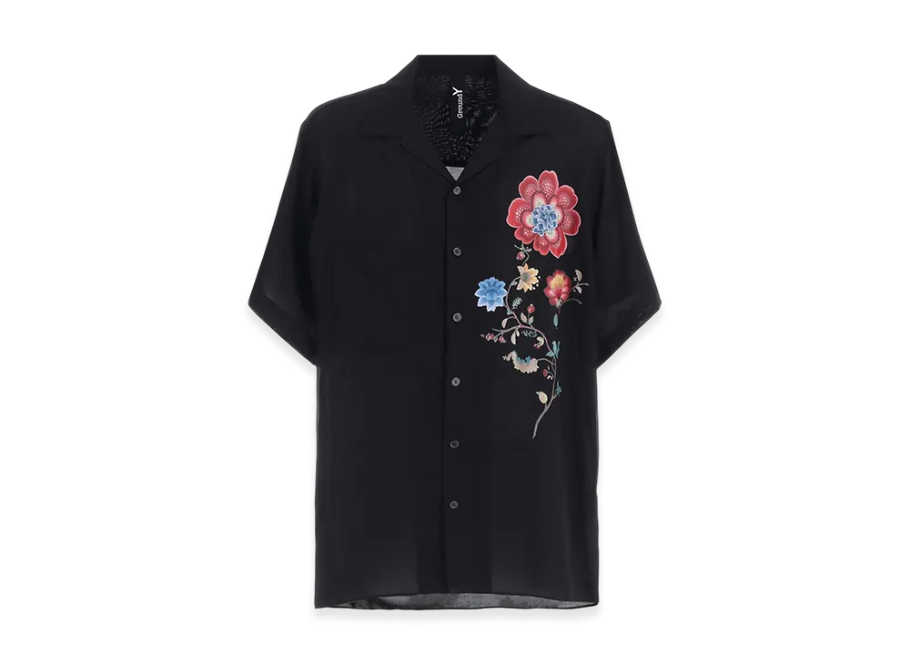 Ground Y Cellulose Lawn Chinese Flower Aloha Shirt "Black"