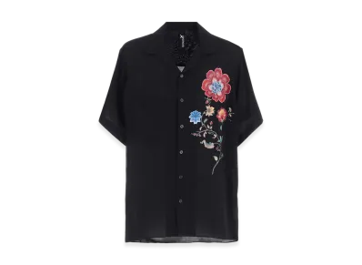 Ground Y Cellulose Lawn Chinese Flower Aloha Shirt "Black"