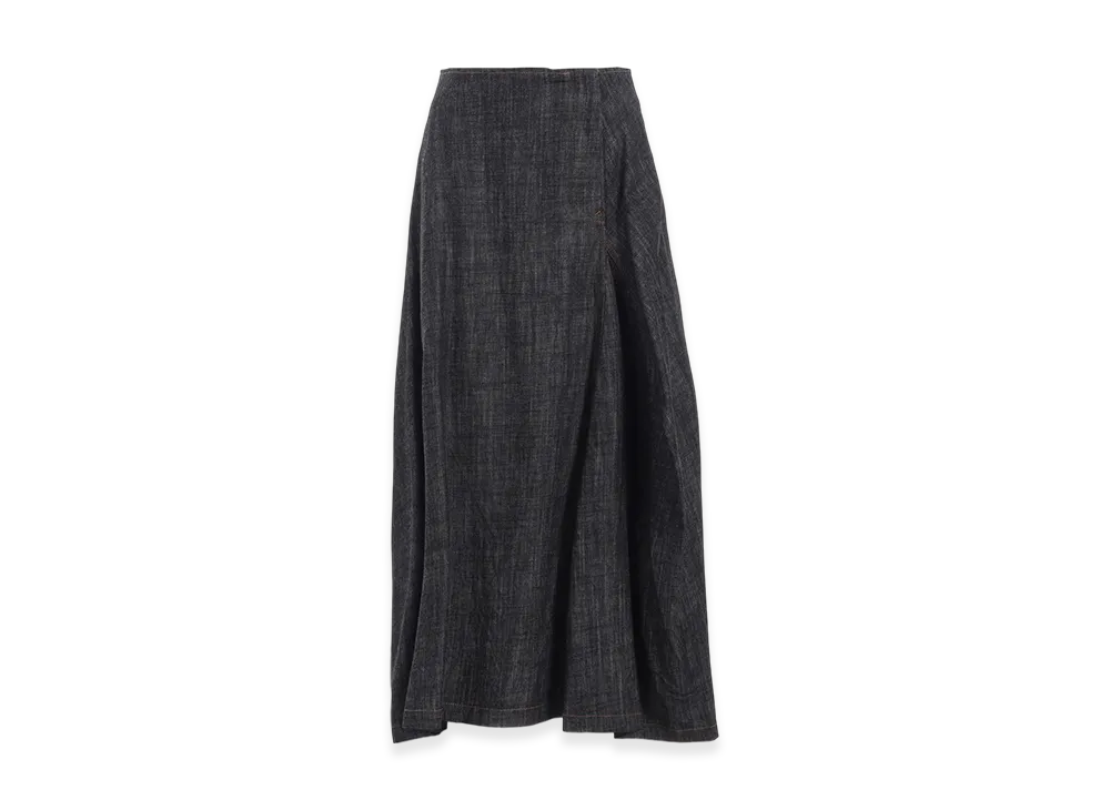 Y's 8OZ Denim Panel Tucked Flare Skirt "Black"
