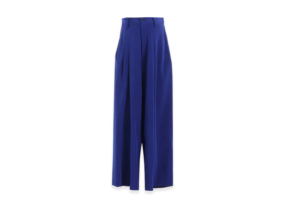 Y's Crepe De Chine Doube Tucked Wide Pants "Blue"