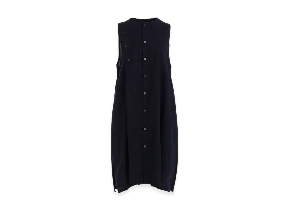 Y's Born Product Thin Cotton Twill Asymmeteric Button Dress "Navy"