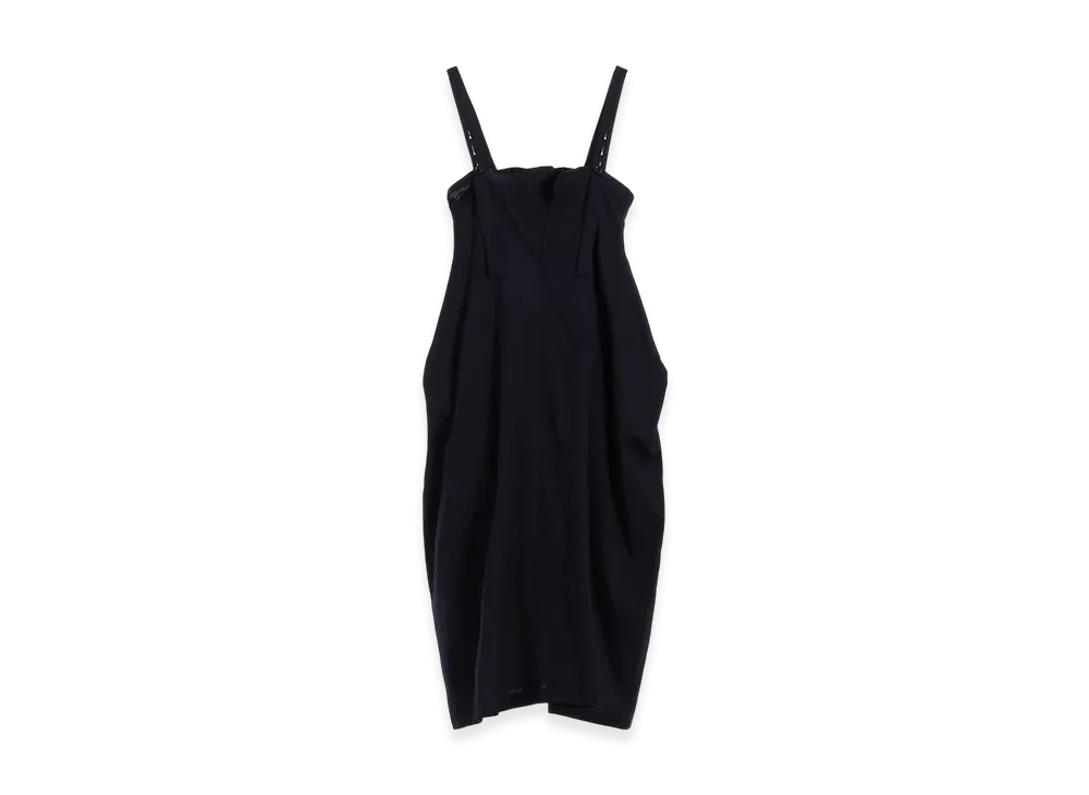 Y's Born Product Thin Cotton Twill Asymmeteric Shoulder Strap Dress "Navy"